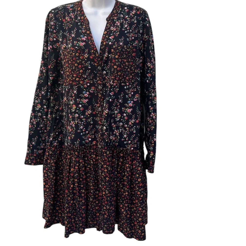 Anthropologie Maeve Marlie Button-Front Tunic Floral Long Sleeved Dress 8 - Picture 3 of 12